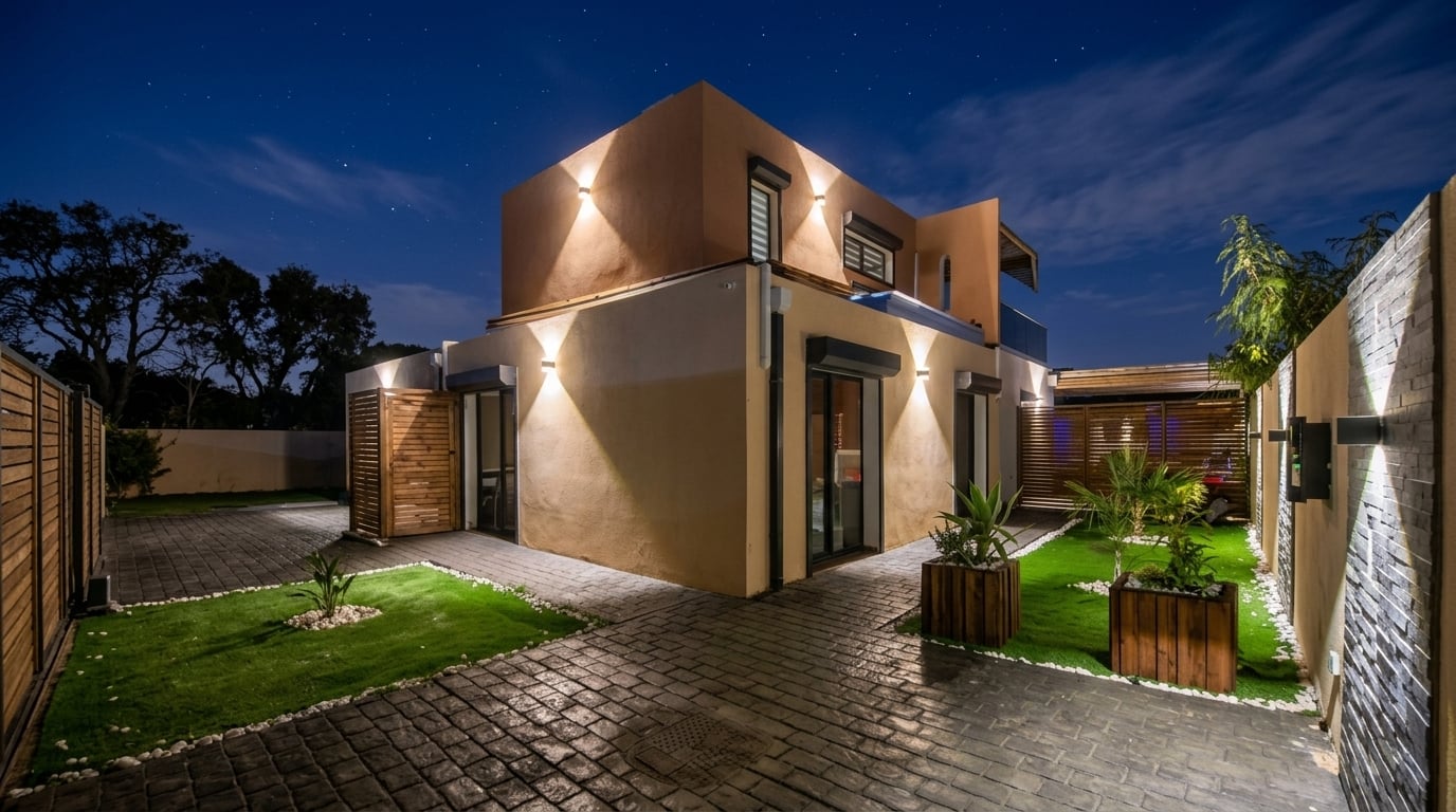 Villa entrance night ambiance